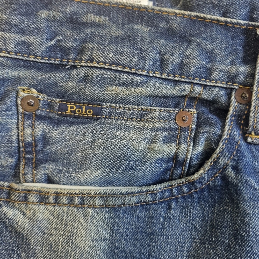 Polo Ralph Lauren Varick Slim Straight Mens Jeans 38x32 Medium Wash Distressed - Picture 7 of 14